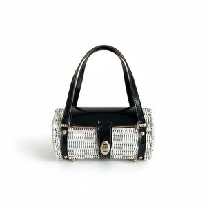Woven White and Black Cylindrical Handbag